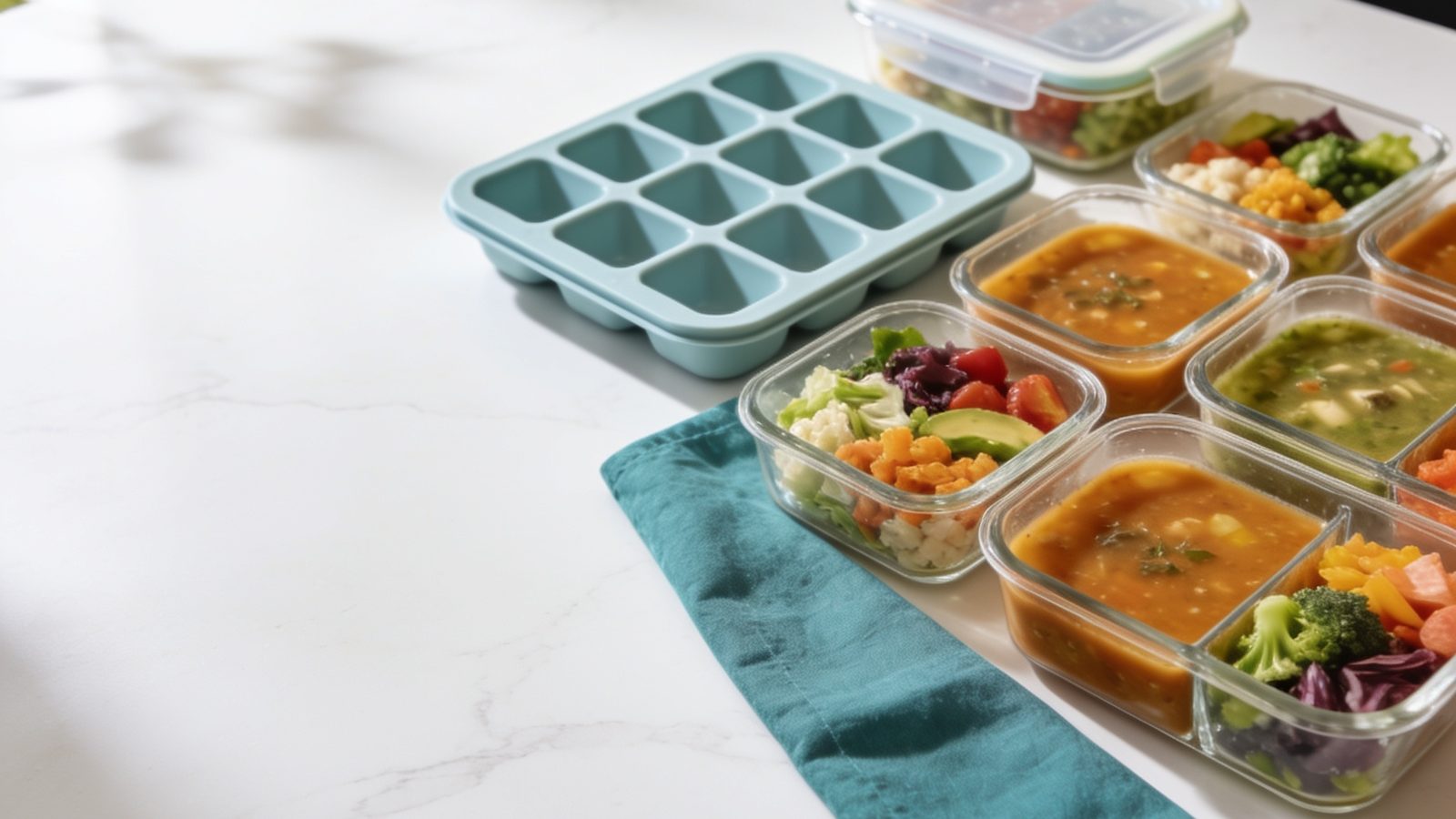 best silicone freezer trays for meal prep — kitchen freezer trays in a bright kitchen