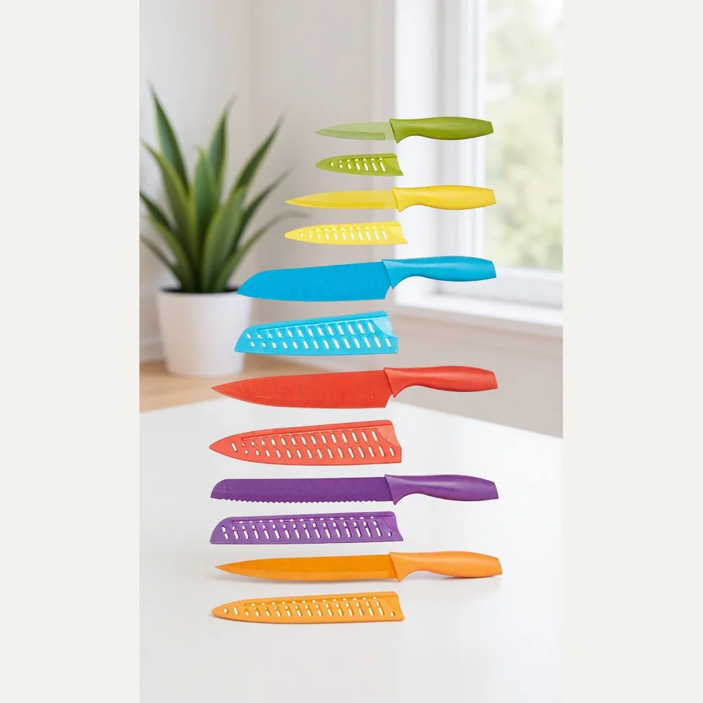 Amazon Basics 12-Piece Color-Coded Kitchen Knife Set product photo